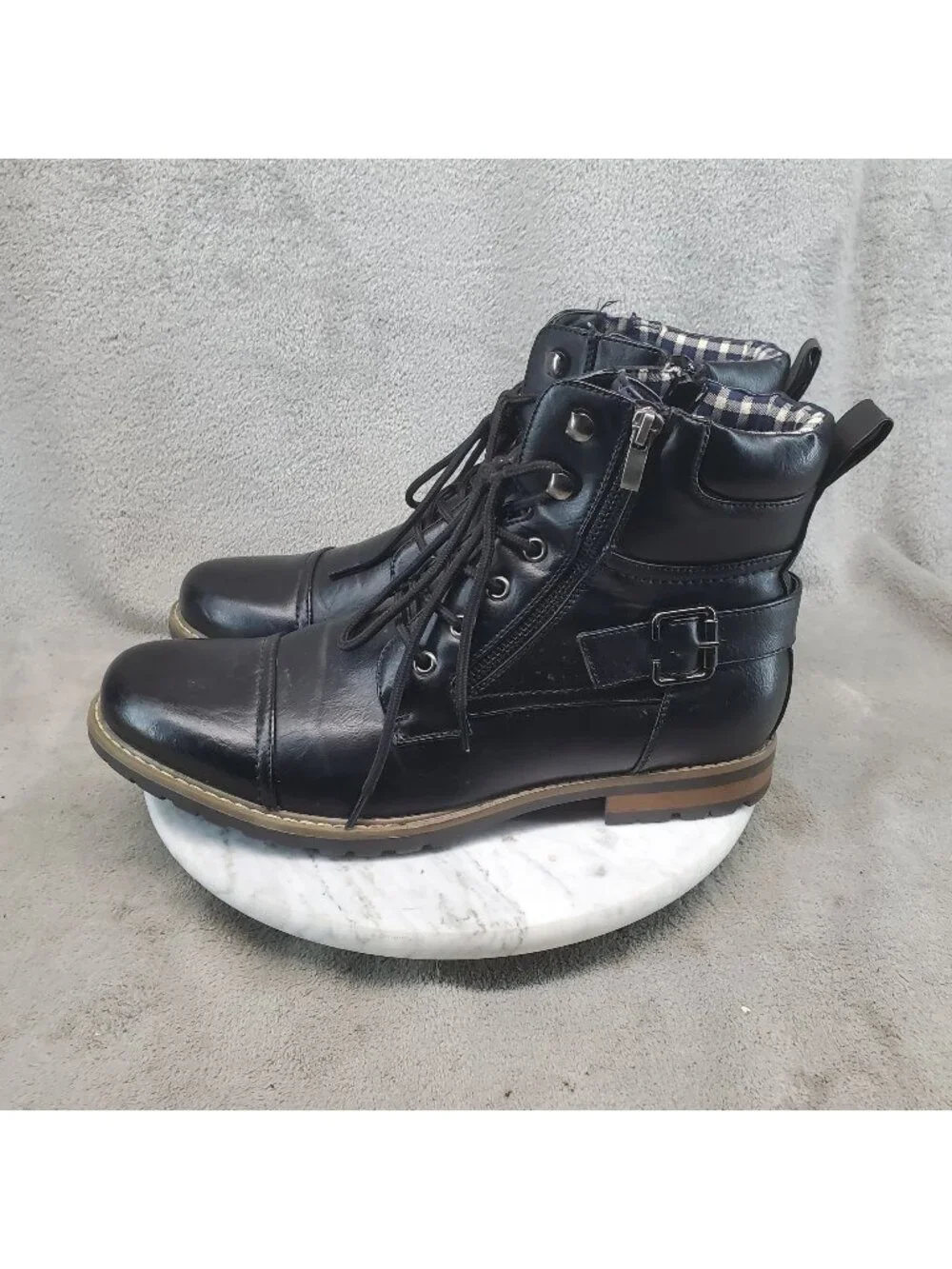 Bruno Marc Shoes Mens Size 10.5 Philly Black Faux Leather Combat Boots *Read*